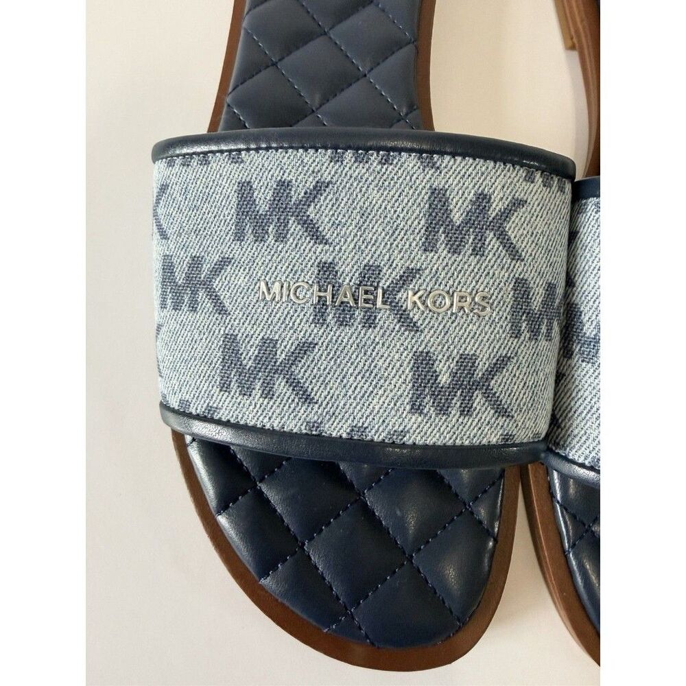 Michael Kors MK Logo Slide Sandals Blue Gray Women’s Size 7 Quilted - Picture 3 of 9